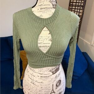 Ribbed Cut-Out Khaki Green Crop Top by Windsor